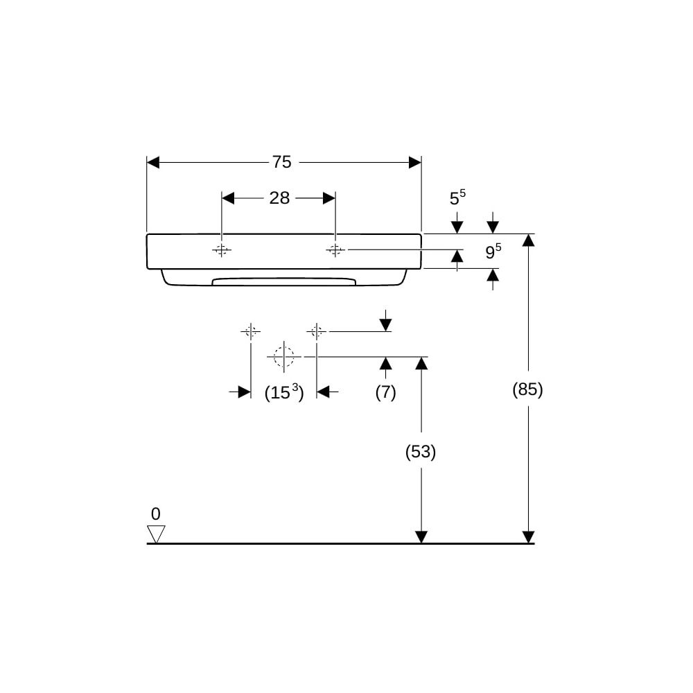 Geberit ONE Waschtisch Abgang horizontal, B 75cm, Tiefe 48cm, ohne Hahnloch, ohne Üb... GEBERIT-505035001 4025410593887 (Abb. 8)
