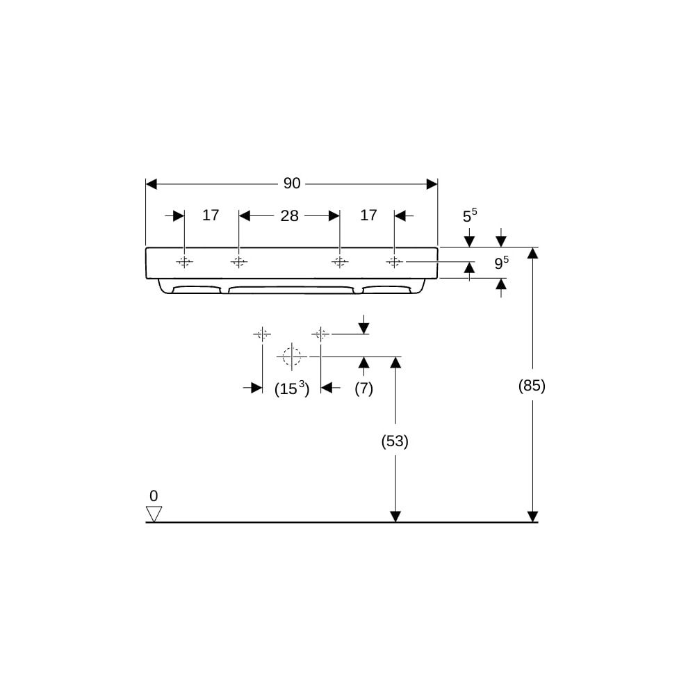 Geberit ONE Waschtisch Abgang horizontal, B 90cm, Tiefe 48cm, ohne Hahnloch, ohne Üb... GEBERIT-505037001 4025410593900 (Abb. 8)