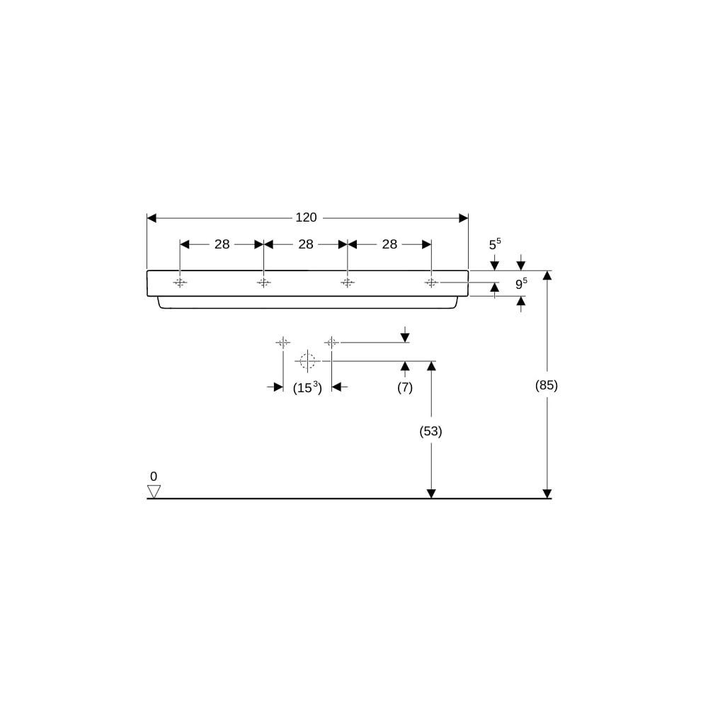 Geberit ONE Waschtisch Abgang horizontal, B 120cm, Tiefe 48cm, Hahnloch mittig, ohne... GEBERIT-505048001 4025410593993 (Abb. 8)