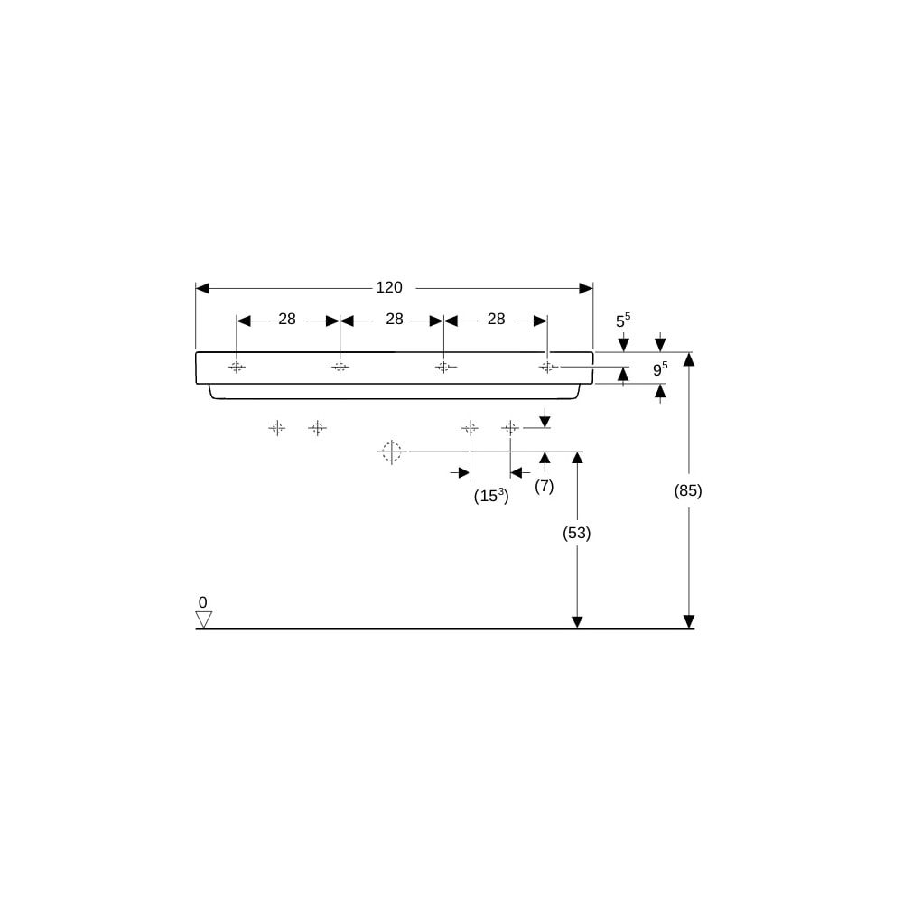 Geberit ONE Waschtisch Abgang horizontal, B 120cm T 48cm Hahnloch links, rechts, ohn... GEBERIT-505049001 4025410594006 (Abb. 8)