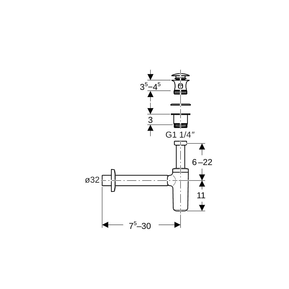 Geberit Waschbeckenablauf, Siphon Außenventilstopfen, Druckbetätigung Abgang horizon... GEBERIT-151021211 4025410598561 (Abb. 5)