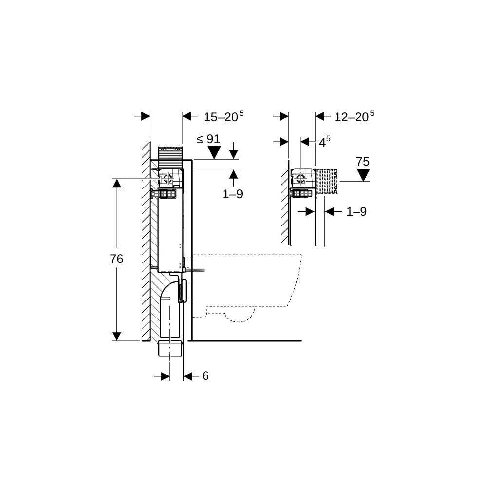Geberit Kombifix Element für Wand-WC 82cm, mit Omega Unterputzspülkasten 12cm... GEBERIT-110000001 4025416301707 (Abb. 9)