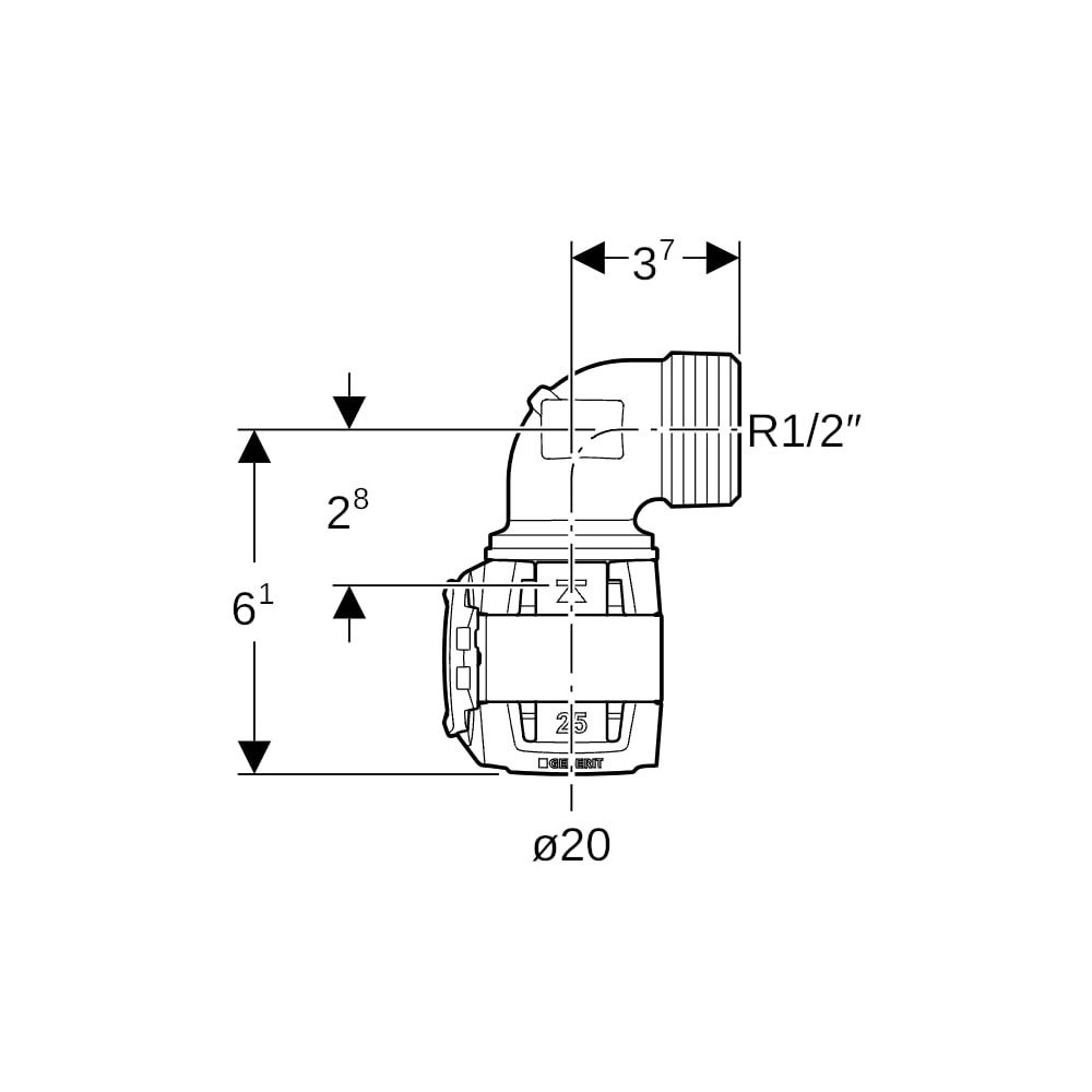 Geberit FlowFit Übergangsbogen 90 Grad mit Außengewinde, lang Bleifreier, d 20mm, R ... GEBERIT-620524001 4025410627384 (Abb. 5)