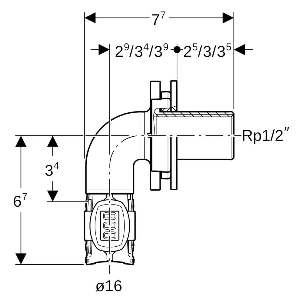 Geberit Bogenwanddurchführung FlowFit, 16mm x Rp 1/2", Rotguss, 620803001... GEBERIT-620803001 4025410705587 (Abb. 6)
