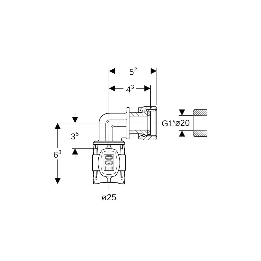 Geberit FlowFit Übergangsbogen 90 Grad mit Überwurfmutter bleifreie Siliziumbronze, ... GEBERIT-620694001 4025410052018 (Abb. 4)