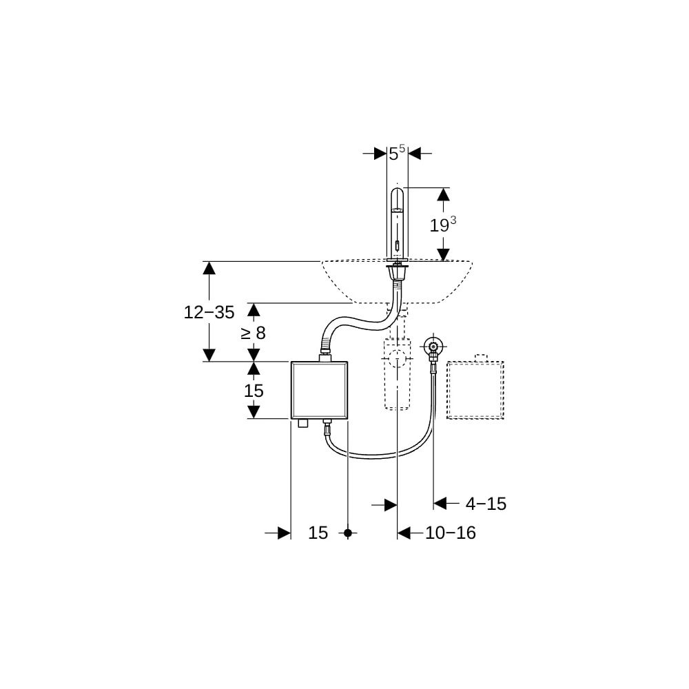 Geberit Piave Waschtischarmatur, Standmontage, Netzbetrieb, mit AP-Funktionsbox, ohn... GEBERIT-116161SN1 4025410064714 (Abb. 4)