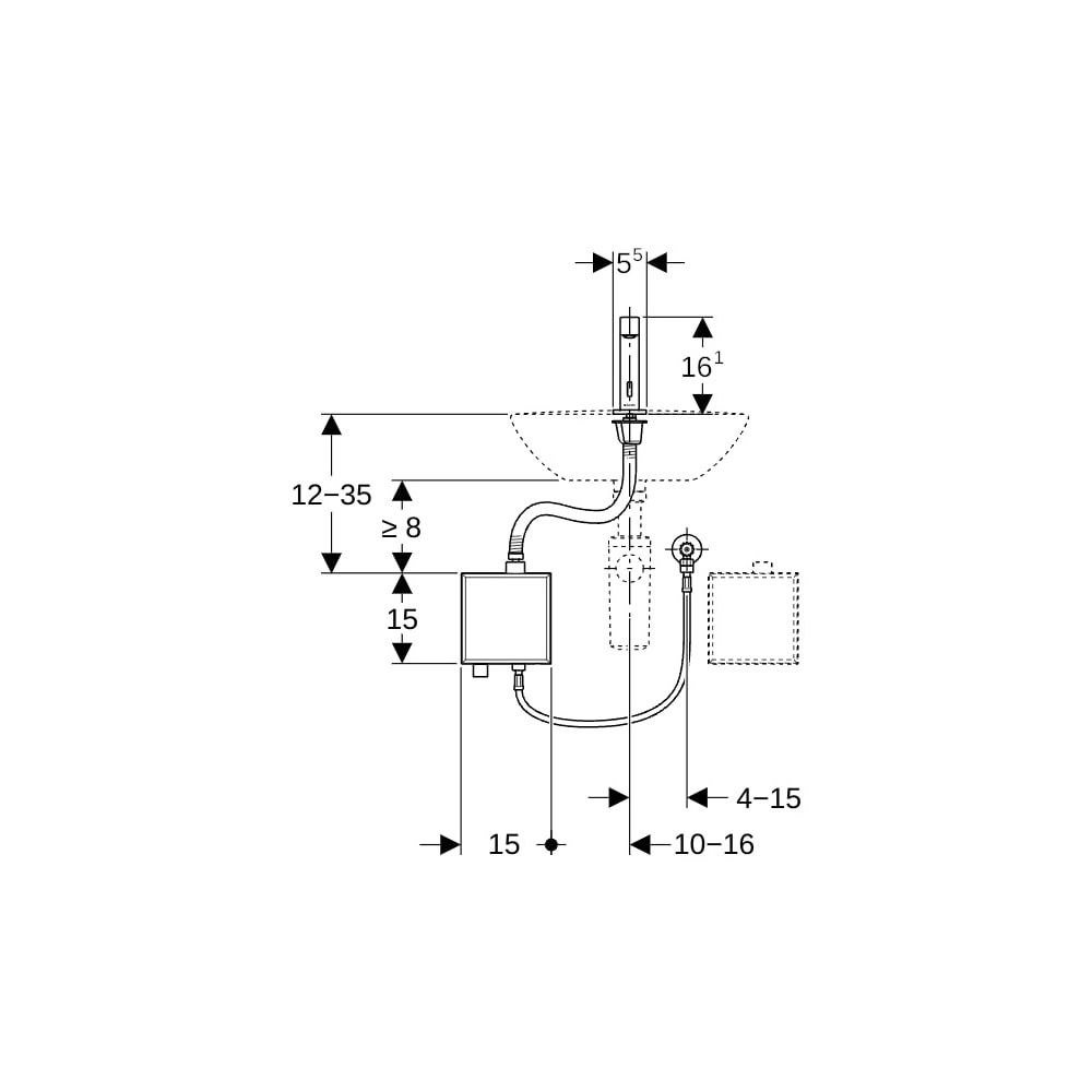 Geberit Brenta Waschtischarmatur, Standmontage, Batteriebetrieb, mit AP-Funktionsbox... GEBERIT-116173SN1 4025410064844 (Abb. 4)