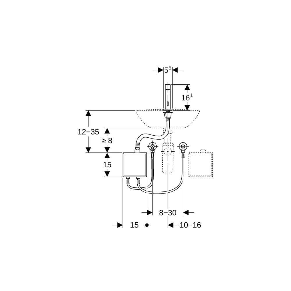 Geberit Brenta Waschtischarmatur, Standmontage, Generatorbetrieb, mit AP-Funktionsbo... GEBERIT-116176SN1 4025410064882 (Abb. 4)