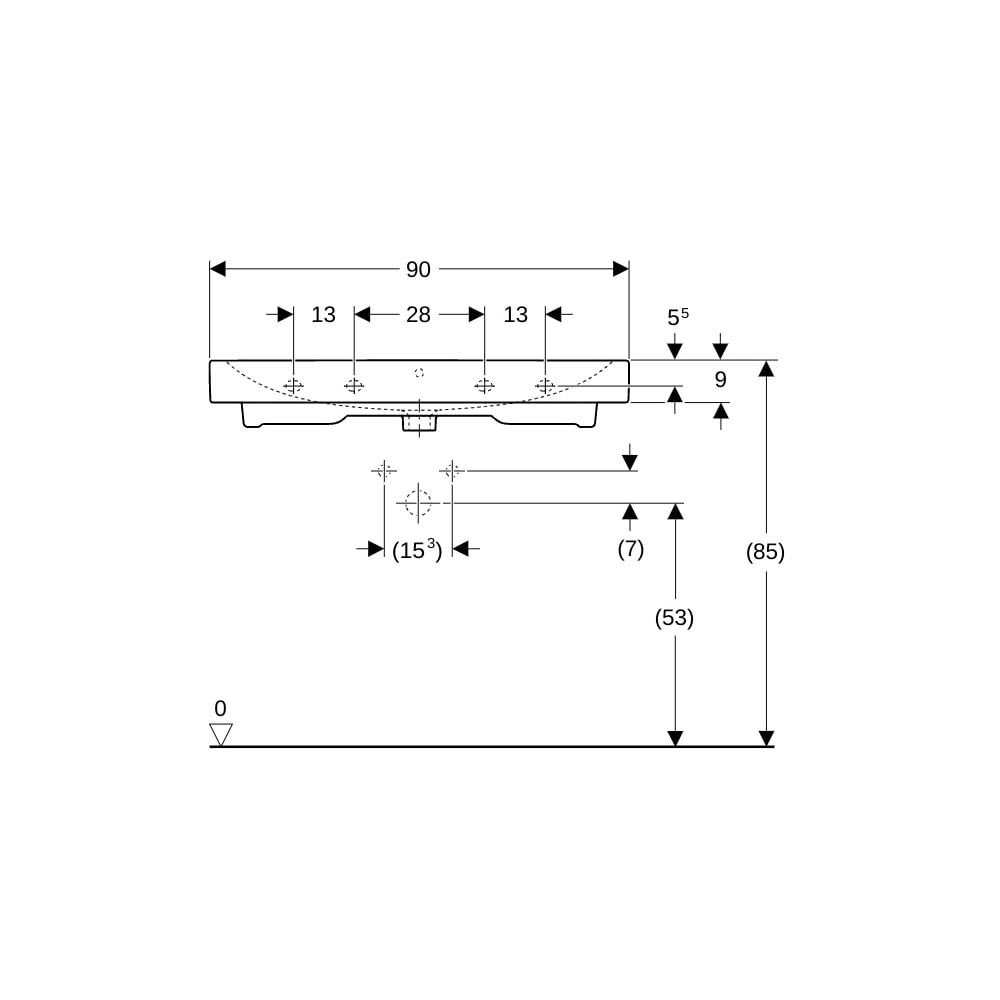 Geberit iCon Waschtisch, Breite 90cm, Tiefe 48,5cm, ohne Hahnloch, Überlauf sichtbar... GEBERIT-124093600 4022009320701 (Abb. 8)