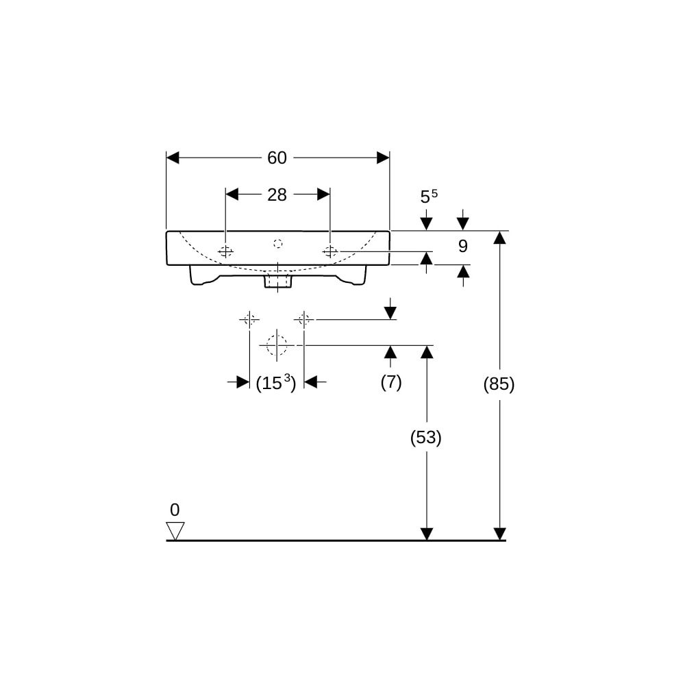 Geberit iCon Waschtisch, Breite 60cm, Tiefe 48,5cm, Hahnloch mittig, Überlauf sichtb... GEBERIT-124060000 4022009304312 (Abb. 8)