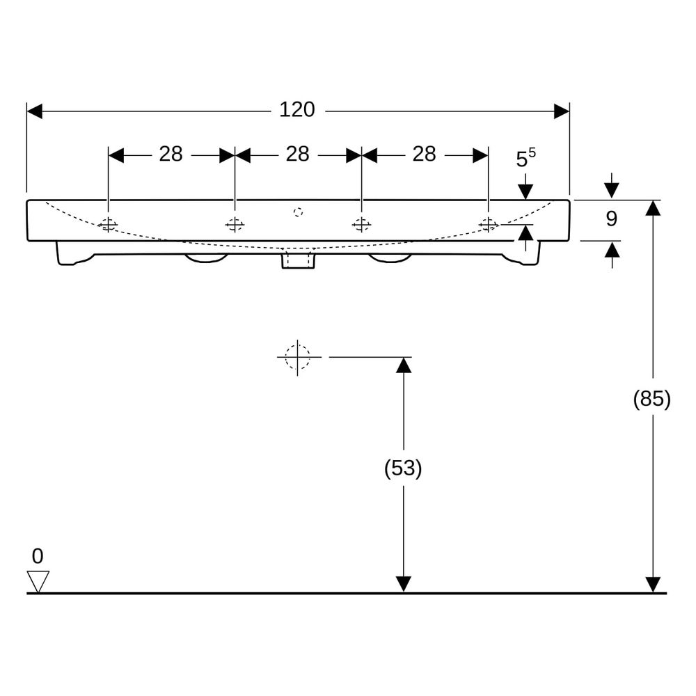 Geberit iCon Waschtisch, Breite 120cm, Tiefe 48,5cm, ohne Hahnloch, Überlauf sichtb... GEBERIT-124025600 4022009306583 (Abb. 11)