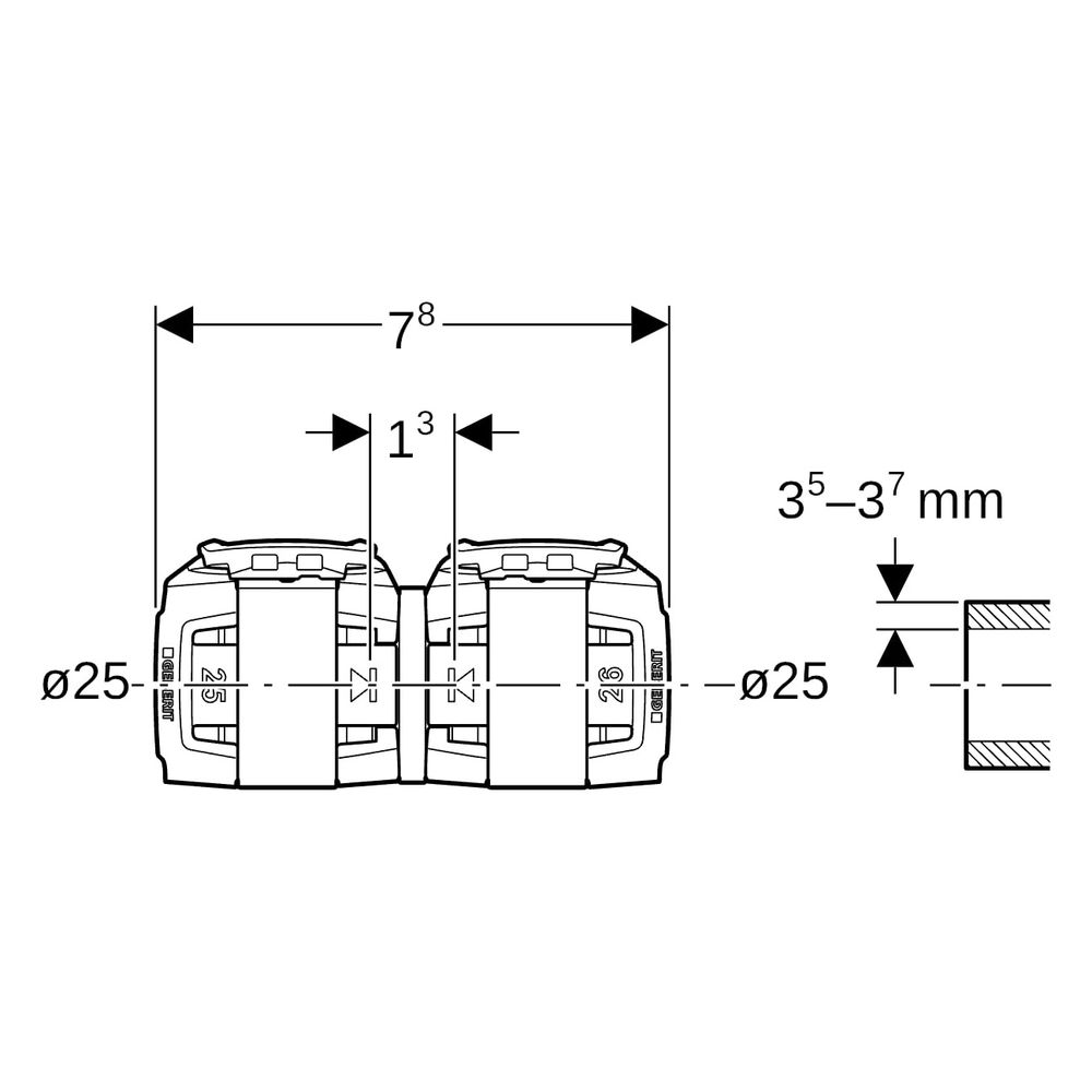 Geberit Übergang auf Fremdsystem FlowFit, DN 20, 25mm, 3,5-3,7mm, Siliziumbronze, Br... GEBERIT-620724001 4025410072498 (Abb. 5)