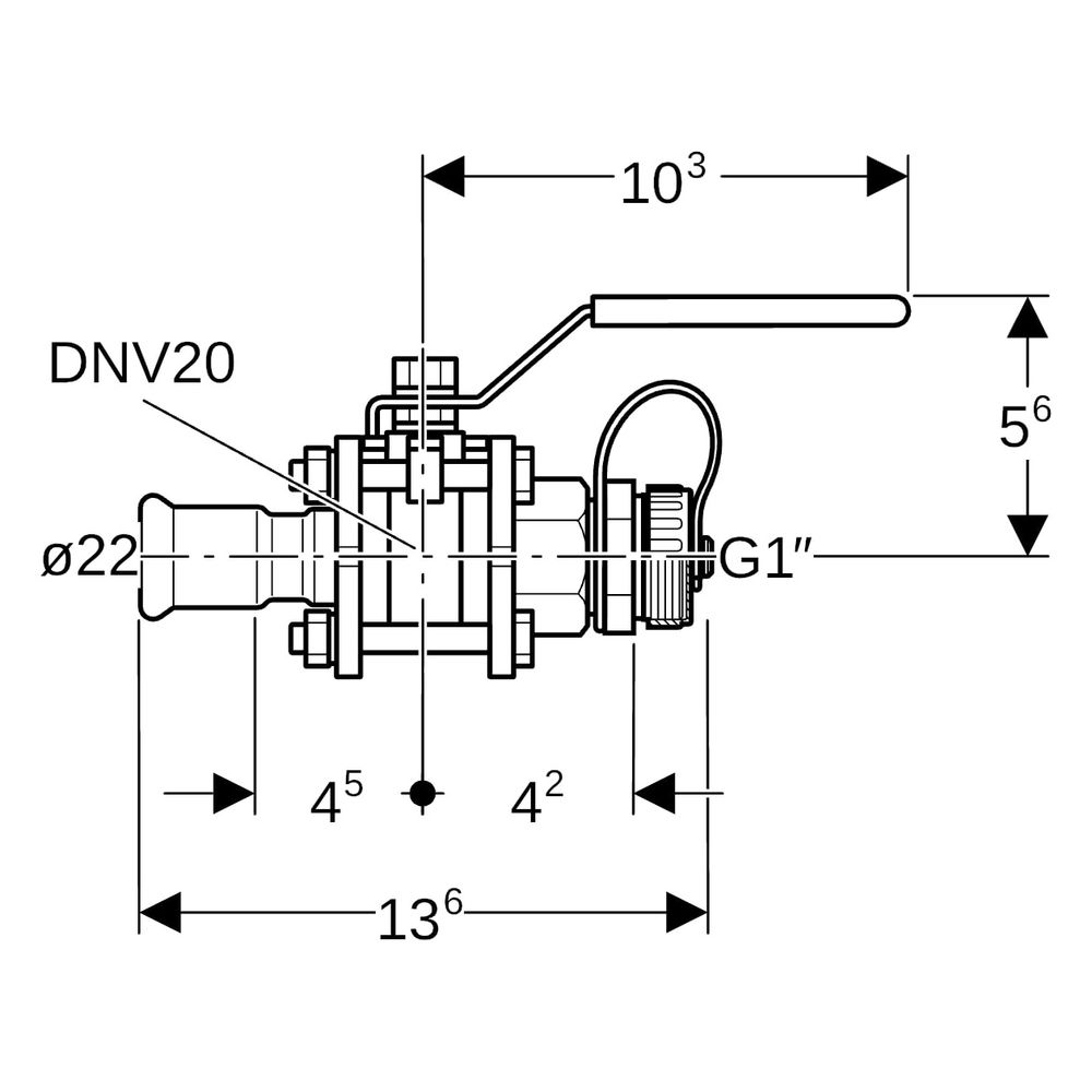 Geberit Mapress Edelstahl Kugelhahn mit Betätigungshebel, Schlauchanschluss, geflanscht ... GEBERIT-92112 4024723921127 (Abb. 7)