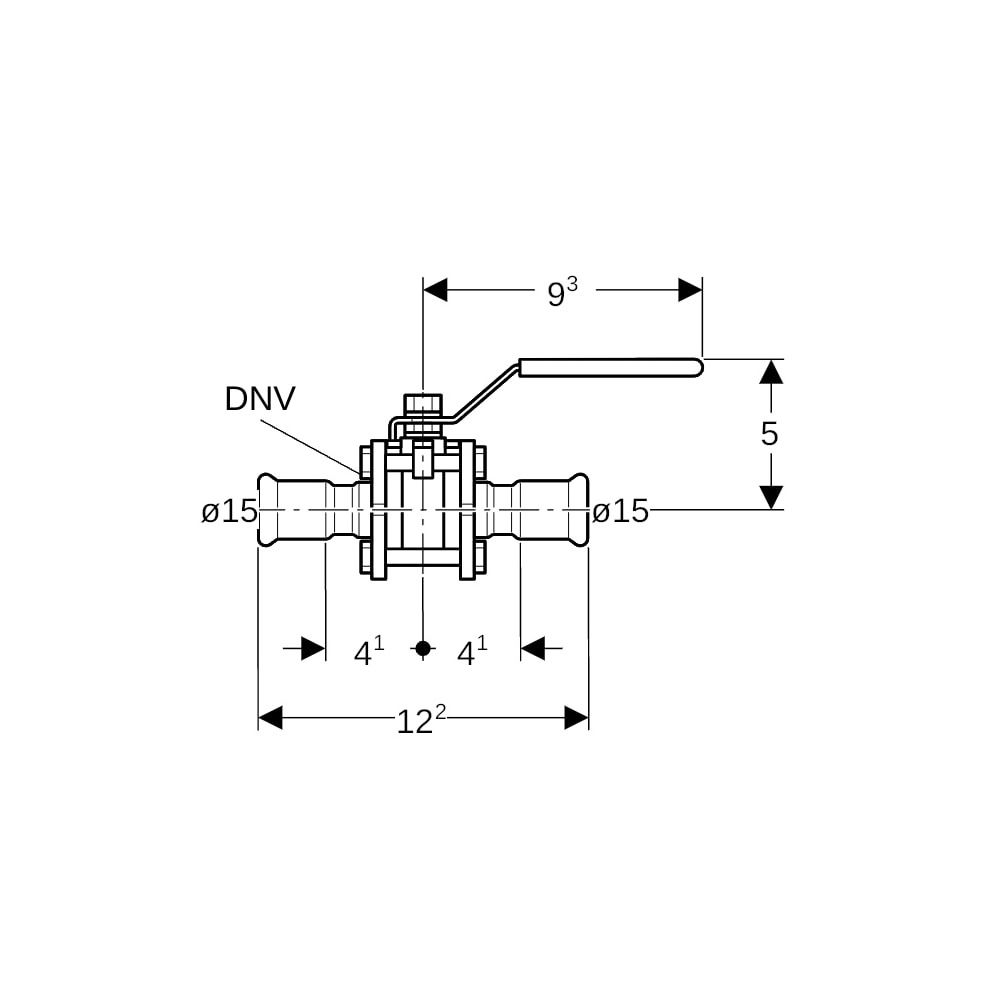 Geberit Mapress Edelstahl Kugelhahn mit Betätigungshebel, geflanscht Außendurchmesser 15... GEBERIT-92100 4024723921004 (Abb. 6)