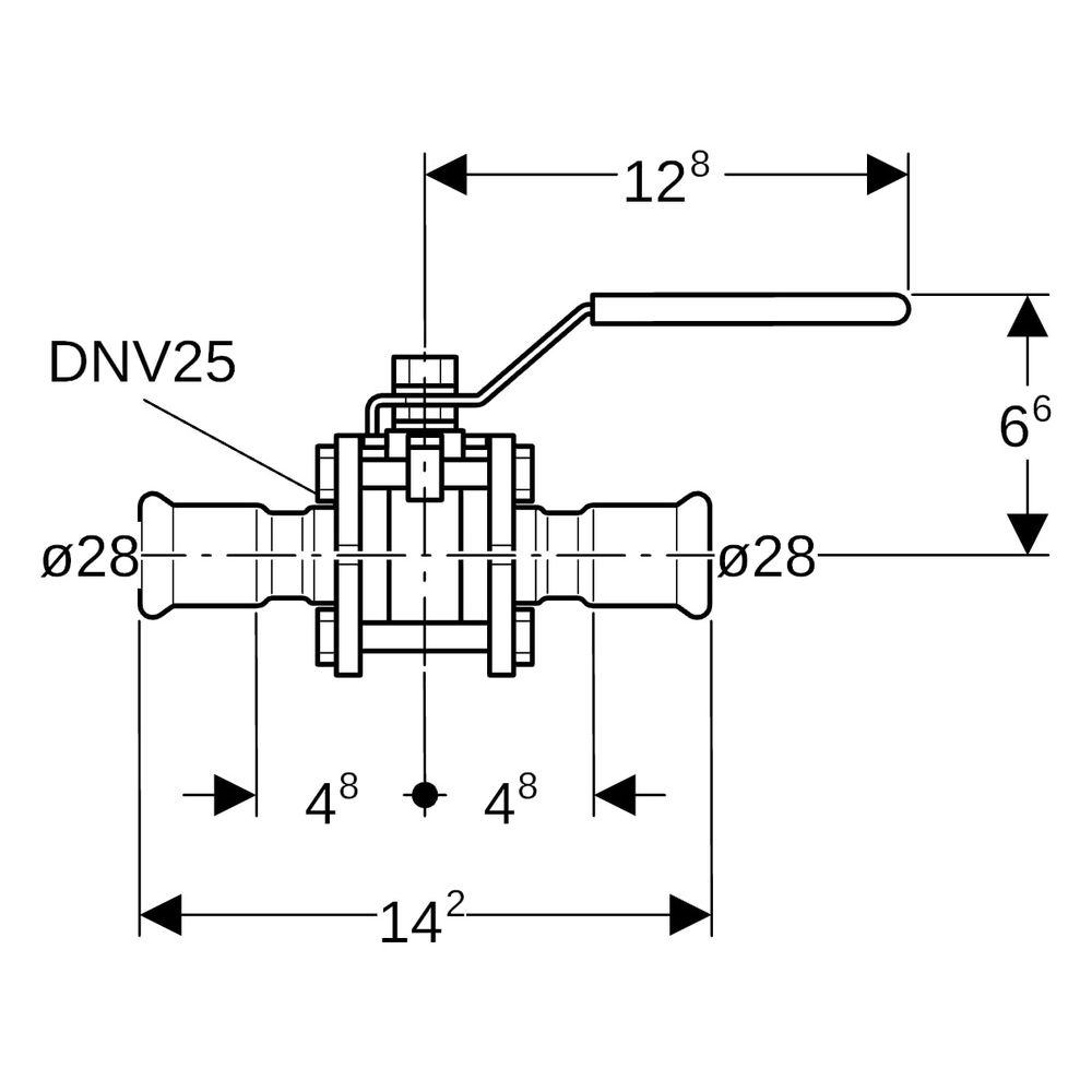 Geberit Mapress Edelstahl Kugelhahn mit Betätigungshebel, geflanscht Außendurchmesser 28... GEBERIT-92103 4024723921035 (Abb. 9)