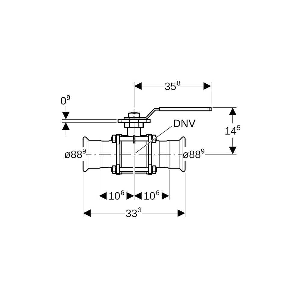 Geberit Mapress Edelstahl Kugelhahn mit Betätigungshebel, geflanscht Außendurchmesser 88... GEBERIT-92108 4024723921080 (Abb. 6)