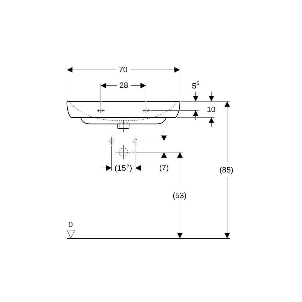 Geberit Smyle Waschtisch, Breite 70cm, Tiefe 48cm, Hahnloch mittig, Überlauf sichtba... GEBERIT-500248011 4025416522546 (Abb. 8)