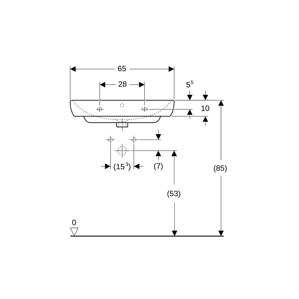 Geberit Smyle Waschtisch, Breite 65cm, Tiefe 48cm, Hahnloch mittig, Überlauf sichtba... GEBERIT-500230018 4025416430117 (Abb. 8)