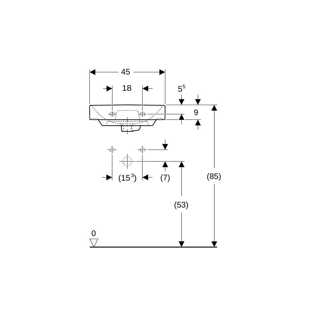 Geberit Smyle Square Handwaschbecken, asymmetrischem Überlauf, 45x16x36cm, Hahnloch ... GEBERIT-500222018 4025416428893 (Abb. 8)