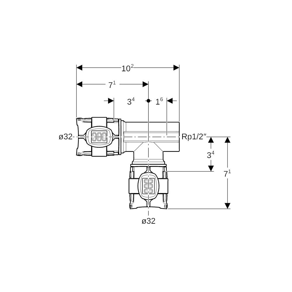 Geberit FlowFit T-Stück mit Innengewinde seitlich d 32mm, Rp 1/2″... GEBERIT-620353001 4025416638247 (Abb. 4)