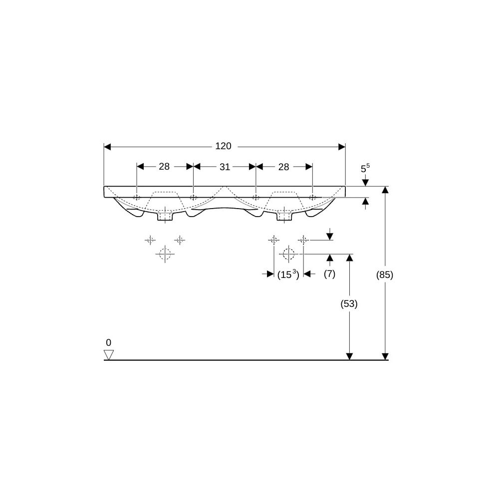 Geberit Acanto Doppelwaschtisch, Breite 120cm, Tiefe 48,2cm, ohne Hahnloch, Überlauf... GEBERIT-500628012 4022009352900 (Abb. 9)