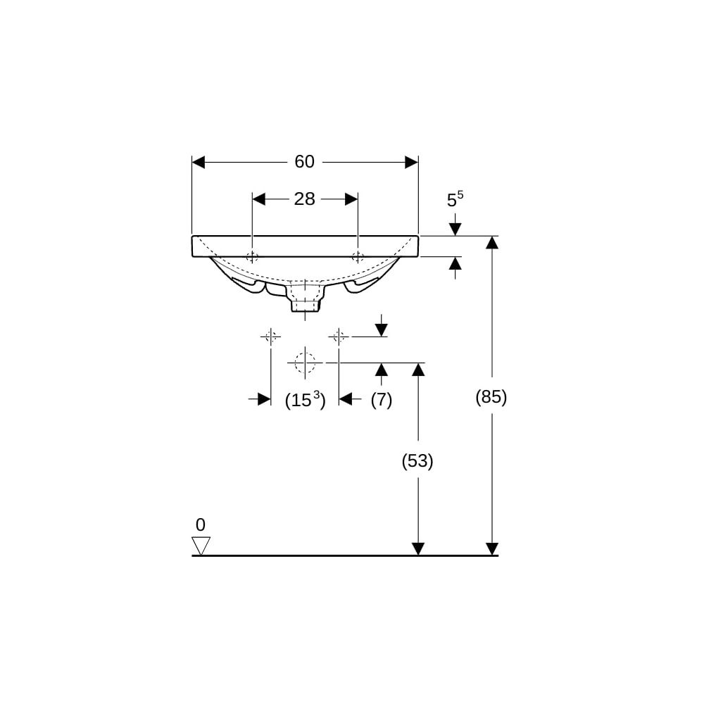 Geberit Acanto Waschtisch verkürzte Ausladung, Breite 60cm, Tiefe 42,2cm, Hahnloch m... GEBERIT-500631012 4022009352931 (Abb. 8)