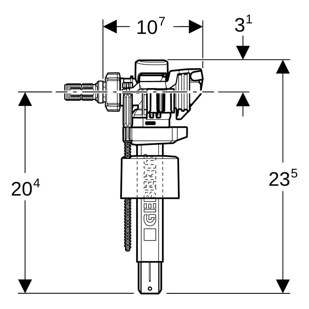 Geberit Füllventil Typ 383 Wasseranschluss seitlich 3/8", Nippel aus Messing, für U... GEBERIT-240705005 4064746036972 (Abb. 12)