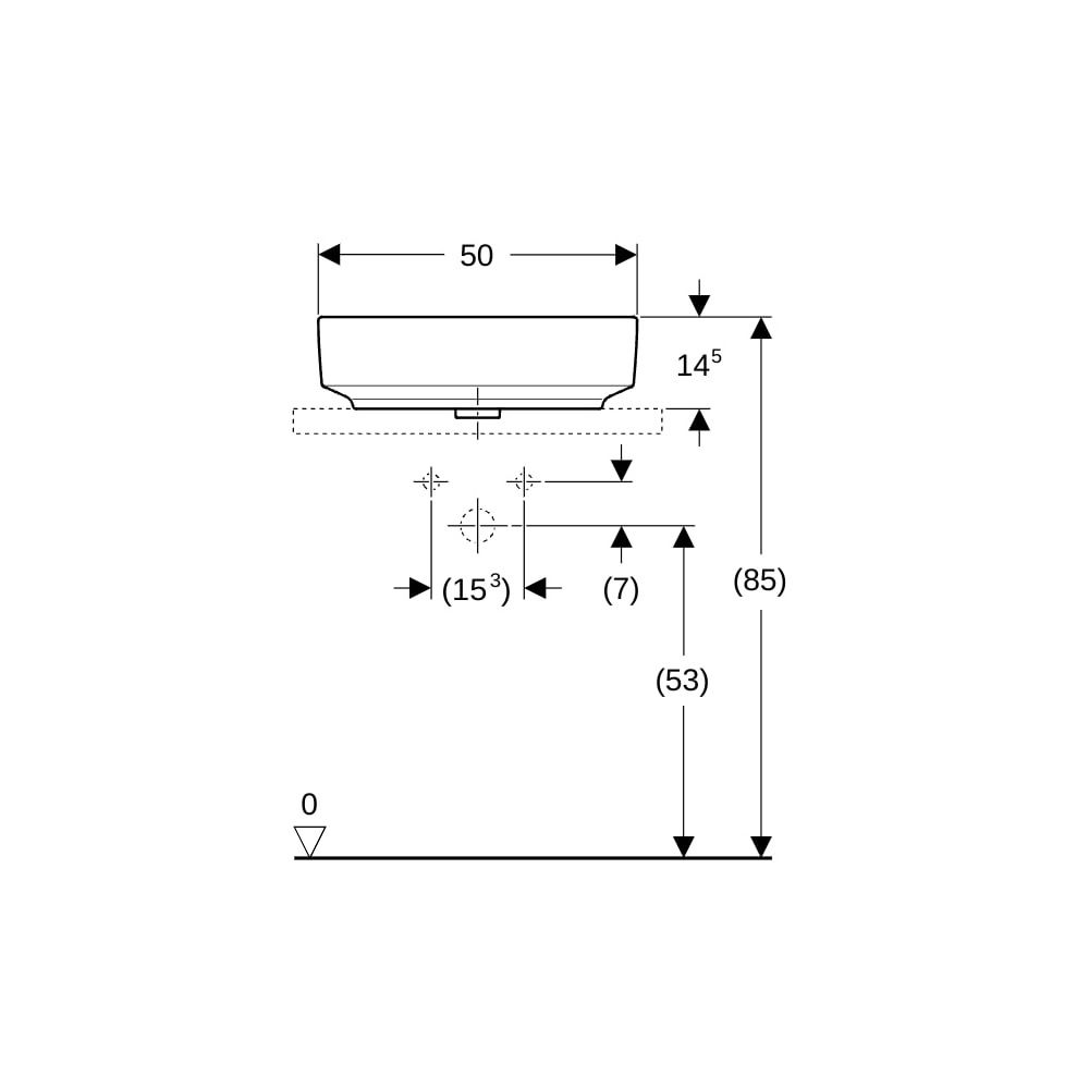 Geberit VariForm Aufsatzwaschtisch, elliptisch, Hahnlochbank, B 50cm T 40cm Hahnloch... GEBERIT-500776002 4025416303084 (Abb. 8)