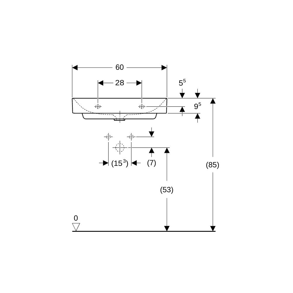 Geberit ONE Waschtisch Abgang vertikal, Breite 60cm, Tiefe 48cm, Hahnloch mittig, oh... GEBERIT-505020011 4025410953629 (Abb. 8)