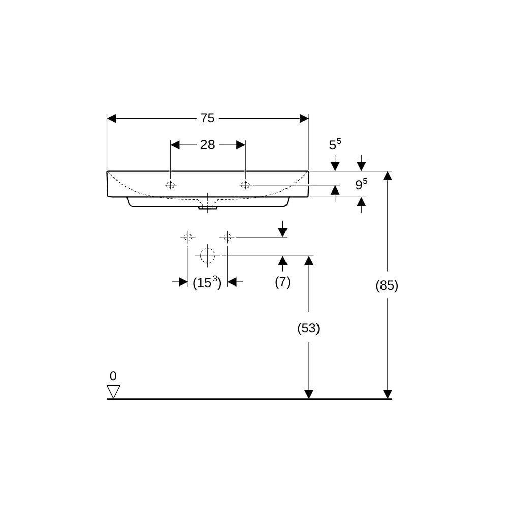 Geberit ONE Waschtisch Abgang vertikal, Breite 75cm, Tiefe 48cm, Hahnloch mittig, oh... GEBERIT-505020012 4025410953636 (Abb. 8)