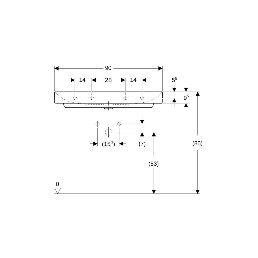 Geberit ONE Waschtisch Abgang vertikal, Breite 90cm, Tiefe 48cm, ohne Hahnloch, ohne... GEBERIT-505021013 4025410953704 (Abb. 8)