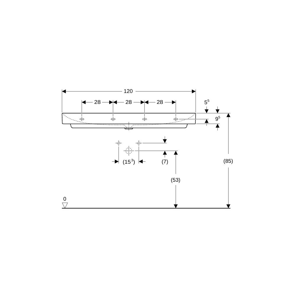 Geberit ONE Waschtisch Abgang vertikal, Breite 105cm, Tiefe 48cm, ohne Hahnloch, ohn... GEBERIT-505021014 4025410953711 (Abb. 8)