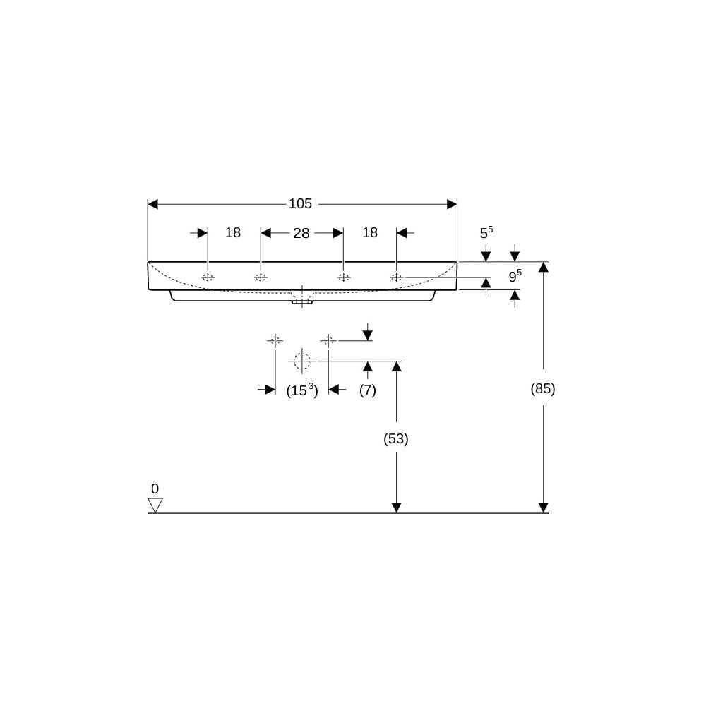 Geberit ONE Waschtisch Abgang vertikal, Breite 105cm, Tiefe 48cm, Hahnloch mittig, o... GEBERIT-505020014 4025410953650 (Abb. 8)