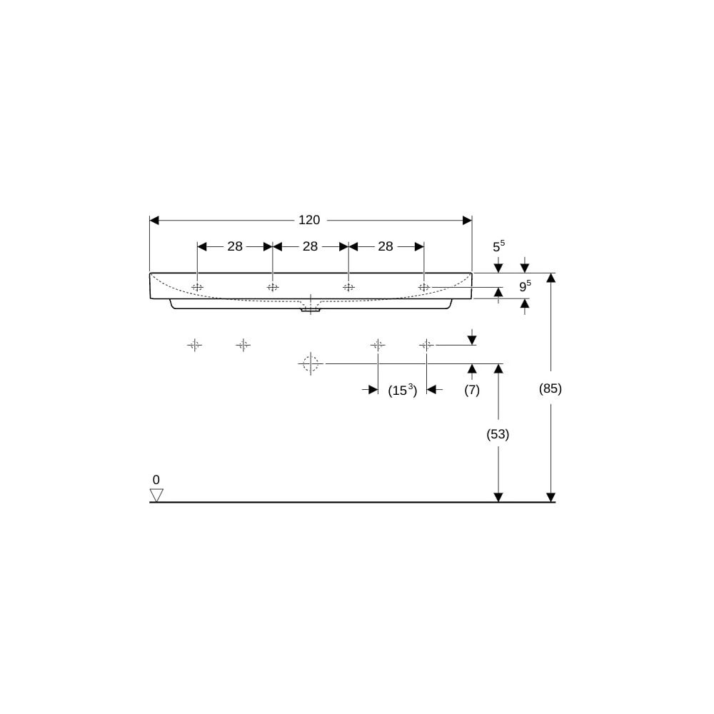 Geberit ONE Waschtisch Abgang vertikal, Breite 120cm, Tiefe 48cm, Hahnloch links, re... GEBERIT-505022015 4025410953742 (Abb. 8)