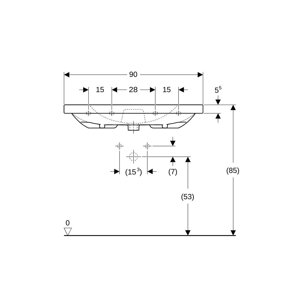 Geberit Acanto Waschtisch mit Ablagefläche, Breite 90cm, Tiefe 48,2cm, ohne Hahnloch... GEBERIT-500624018 4022009353037 (Abb. 9)