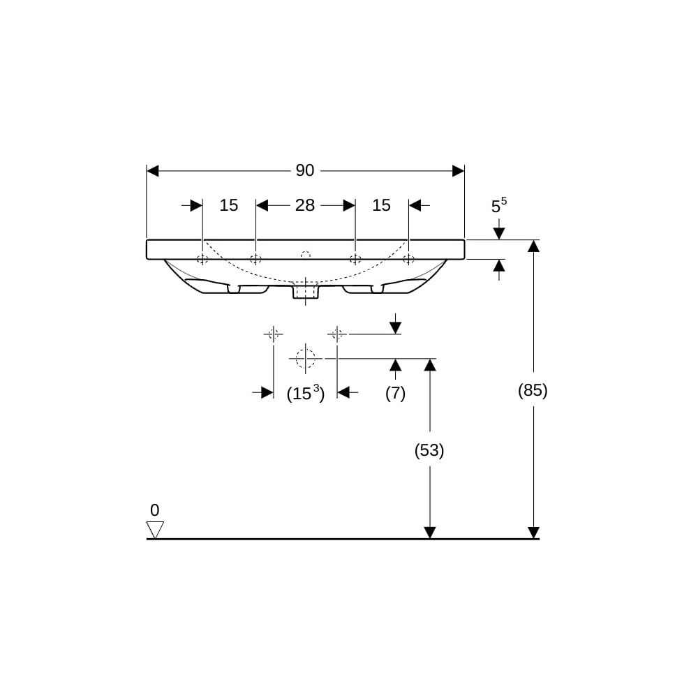 Geberit Acanto Waschtisch mit Ablagefläche, Breite 90cm, Tiefe 48,2cm, Hahnloch mitt... GEBERIT-500623018 4022009353020 (Abb. 8)