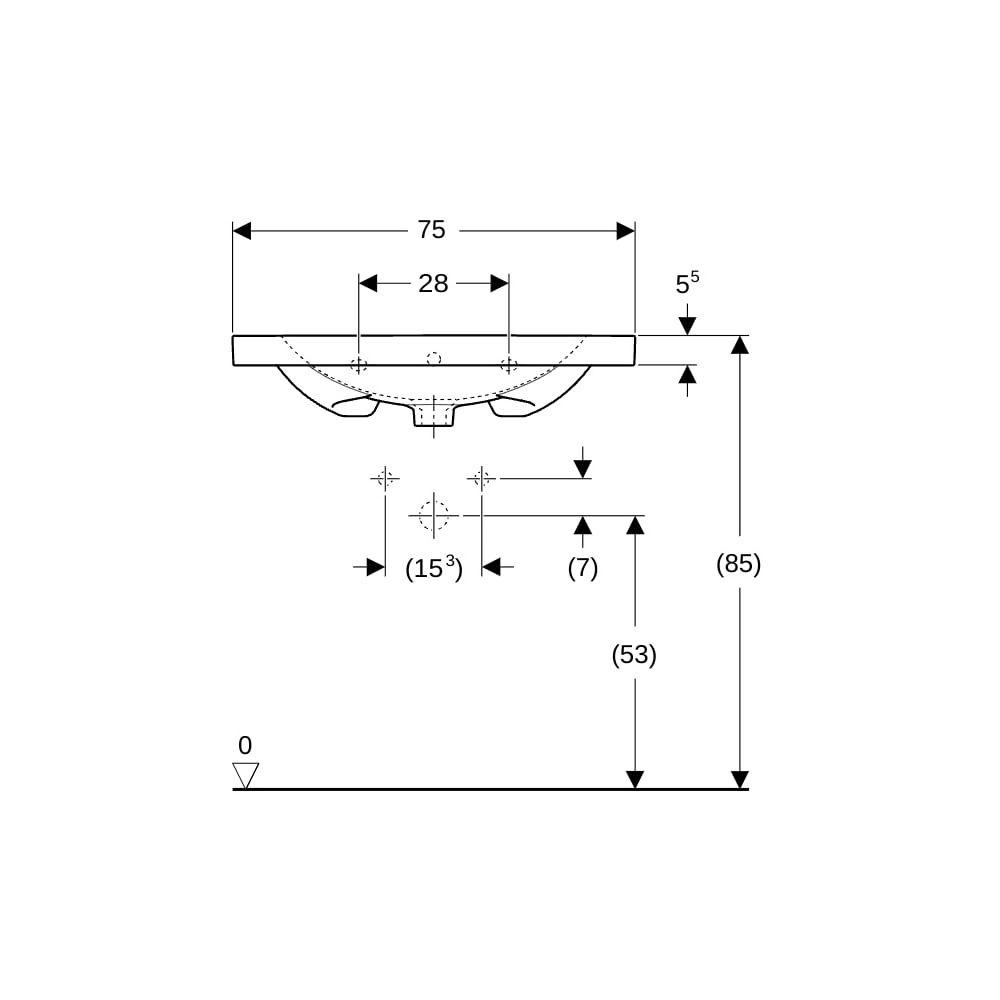 Geberit Acanto Waschtisch mit Ablagefläche, Breite 75cm, Tiefe 48,2cm, Hahnloch mitt... GEBERIT-500622012 4022009355321 (Abb. 8)