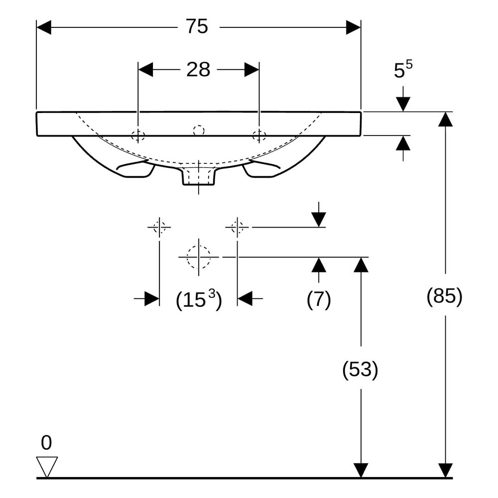 Geberit Acanto Waschtisch mit Ablagefläche, Breite 75cm, Tiefe 48,2cm, Hahnloch mit... GEBERIT-500622012 4022009355321 (Abb. 11)
