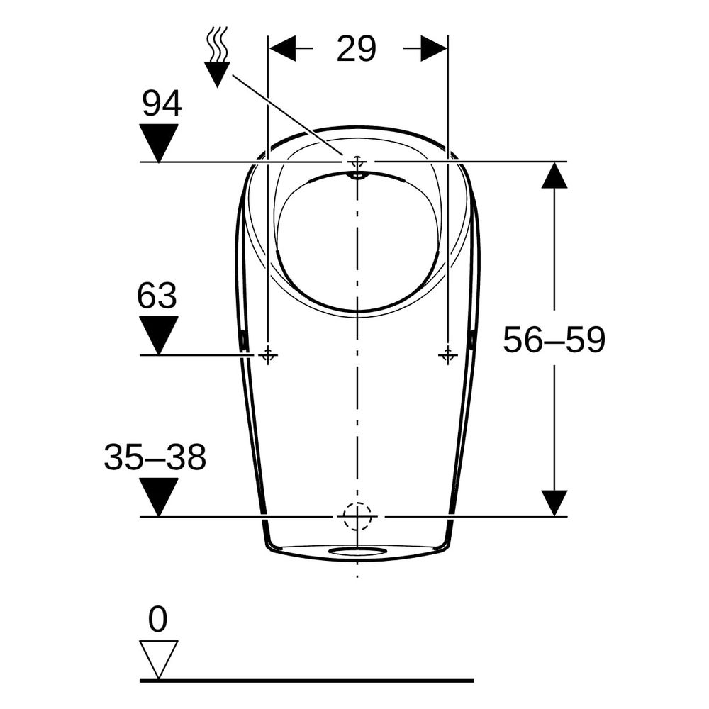 Geberit Renova L Urinal, Zulauf von hinten, Abgang nach hinten oder unten, Weiß... GEBERIT-503130001 4064746028618 (Abb. 8)