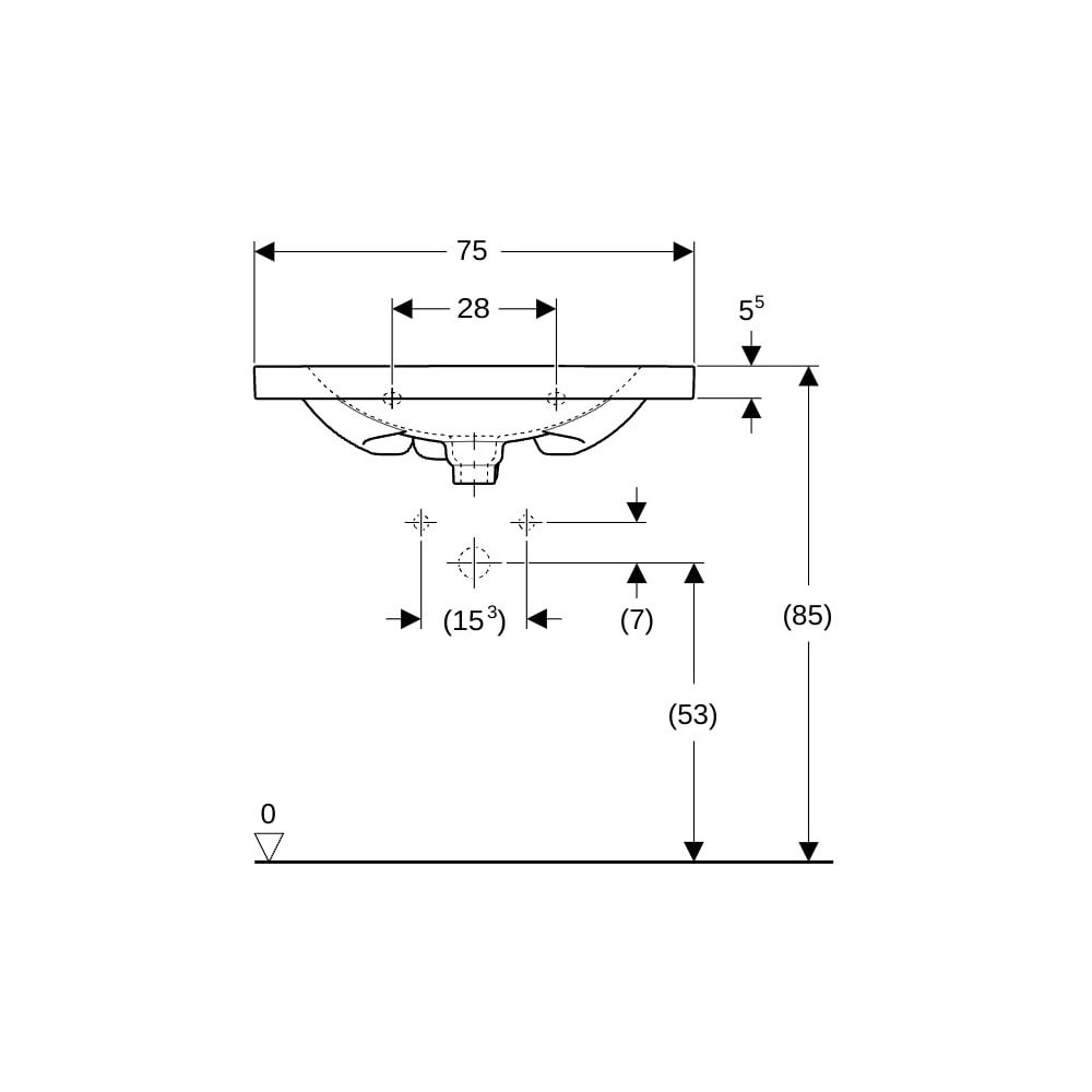 Geberit Acanto Waschtisch verk. Ausladung, Ablagefläche, B 75cm T 42,2cm Hahnloch mi... GEBERIT-500632018 4022009353112 (Abb. 8)
