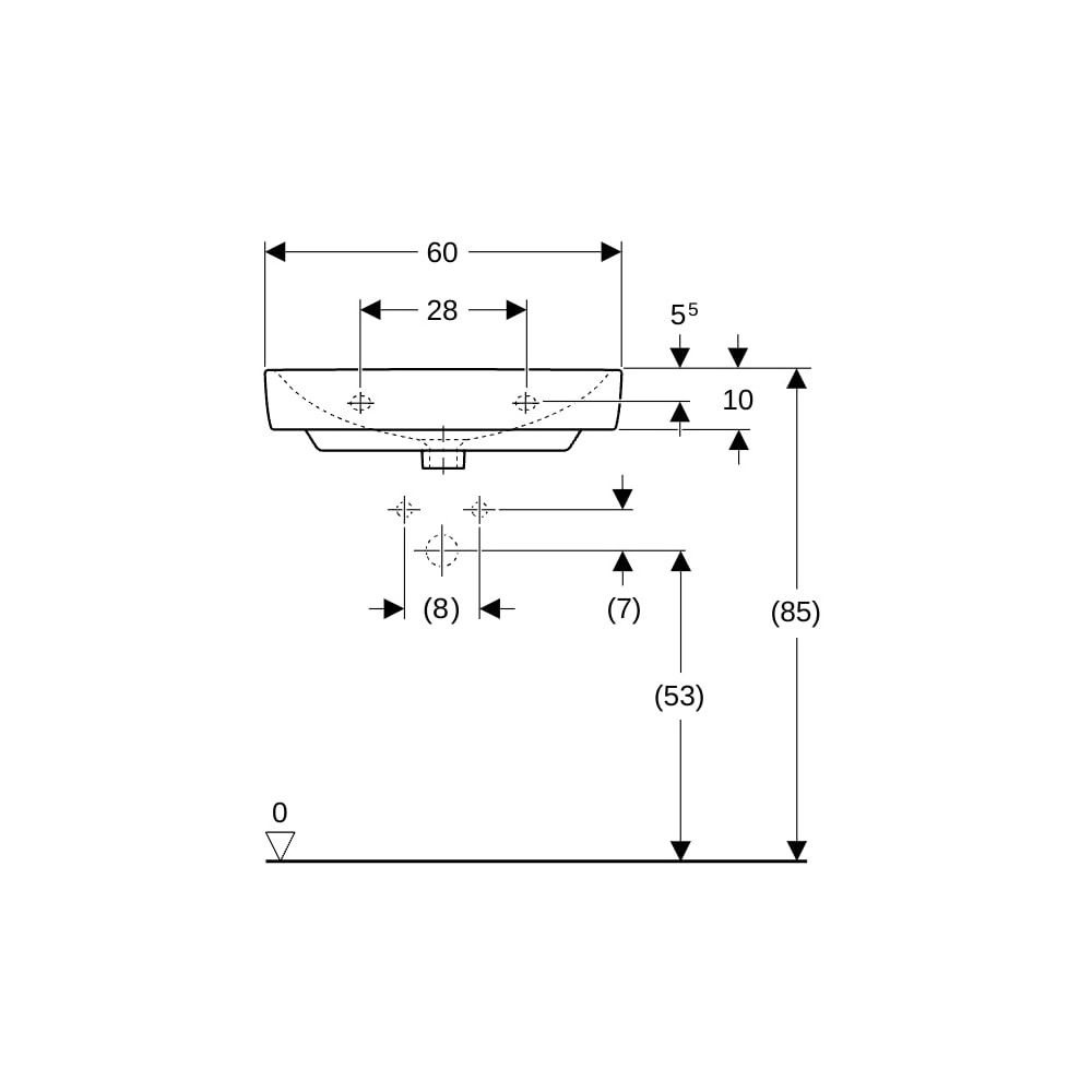 Geberit Renova Compact Waschtisch, Breite 60cm, Tiefe 37cm, Hahnloch mittig, Überlau... GEBERIT-226160000 4022009327212 (Abb. 8)