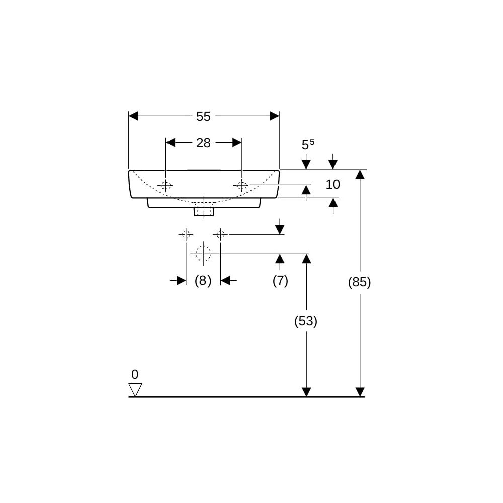 Geberit Renova Compact Waschtisch, Breite 55cm, Tiefe 37cm, Hahnloch mittig, Überlau... GEBERIT-226155600 4022009329193 (Abb. 8)