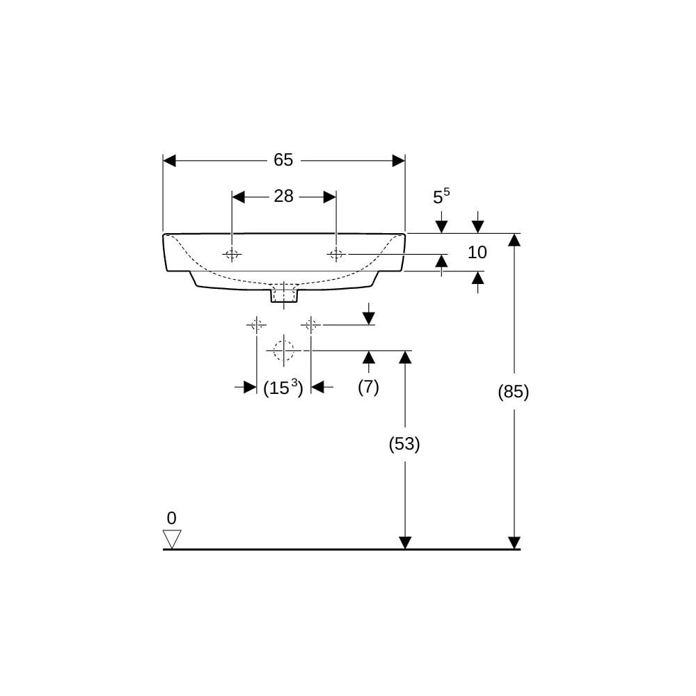 Geberit Renova Compact Waschtisch, Breite 65cm, Tiefe 40cm, Hahnloch mittig, ohne Üb... GEBERIT-501715001 4025410868732 (Abb. 8)