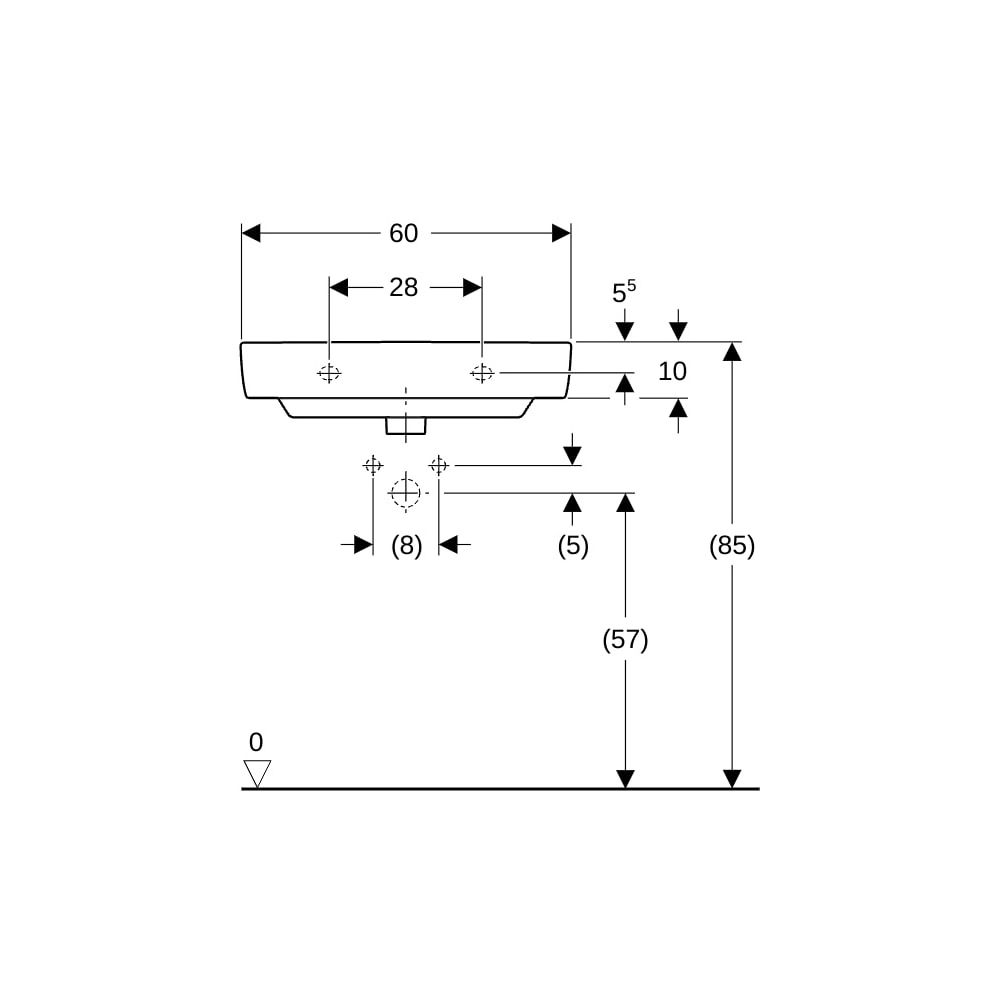 Geberit Renova Compact Waschtisch, 60x37cm, Hahnloch, ohne Überlauf, Weiß... GEBERIT-502999001 4064746008238 (Abb. 5)