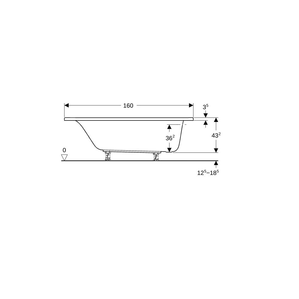 Geberit Renova Rechteckbadewanne 160x75cm, Gesamtvolumen 173l... GEBERIT-554203011 4025410591029 (Abb. 8)