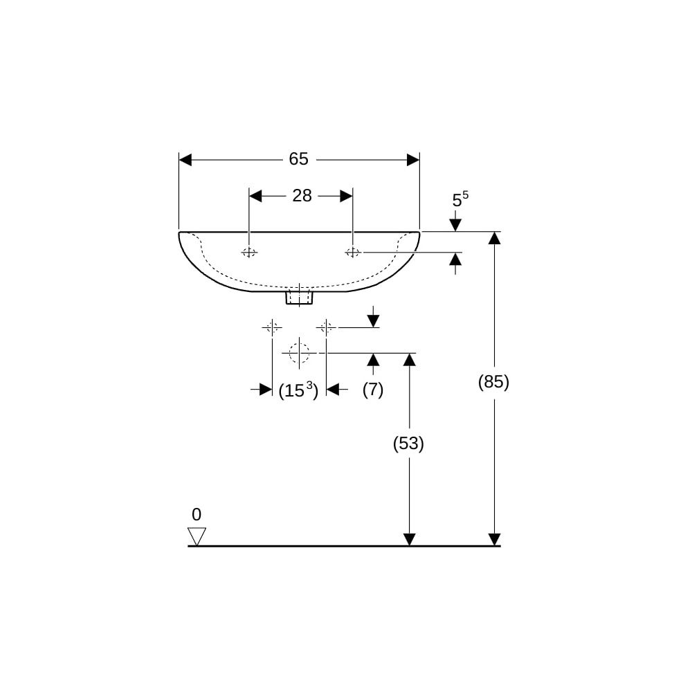 Geberit Renova Waschtisch, Breite 65cm, Tiefe 51cm, Hahnloch mittig, Überlauf sichtb... GEBERIT-223065080 4022009285765 (Abb. 8)
