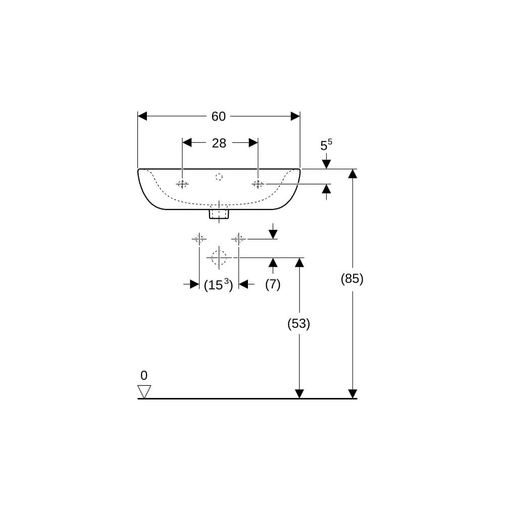 Geberit Renova Waschtisch, Breite 60cm, Tiefe 49cm, Hahnloch mittig, Überlauf sichtb... GEBERIT-223060080 4022009285741 (Abb. 8)