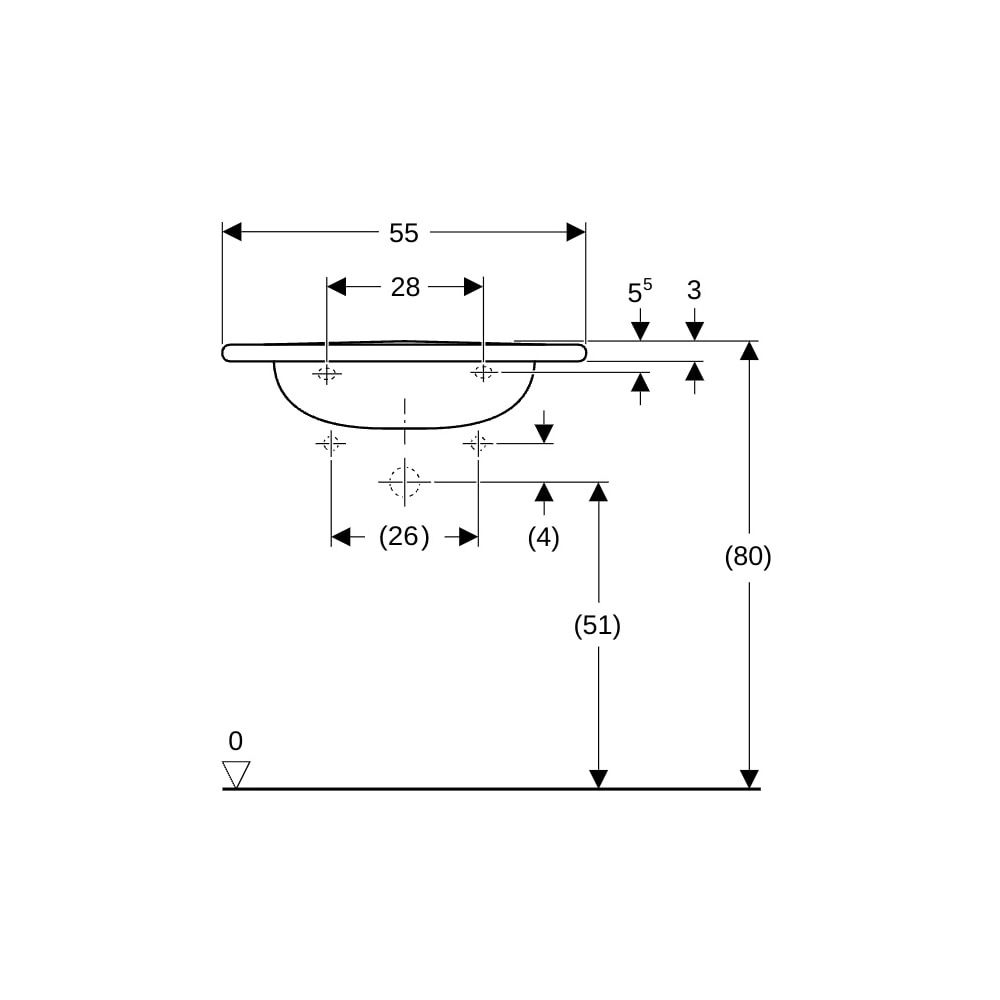 Geberit Vitalis Waschtisch barrierefrei, Breite 55cm, Tiefe 55cm, ohne Hahnloch, ohn... GEBERIT-221555000 4022009025545 (Abb. 8)