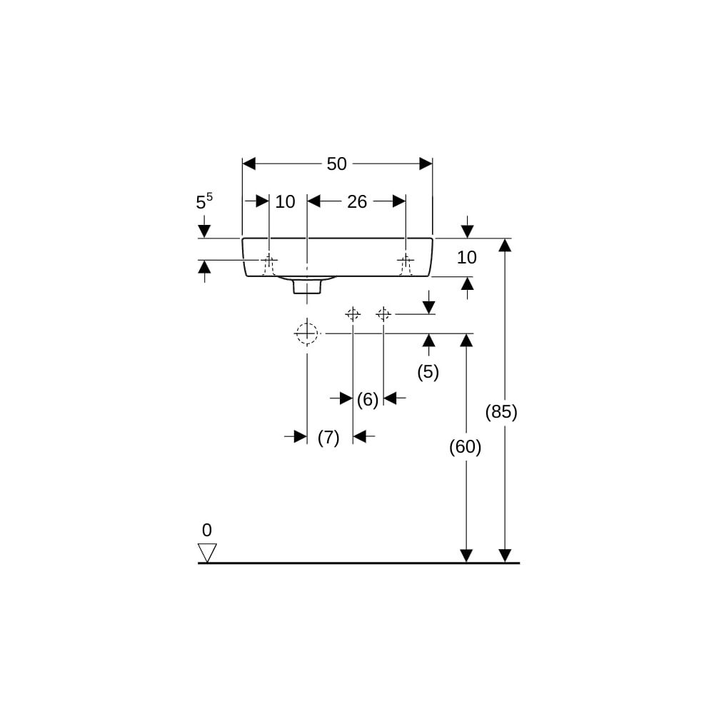 Geberit Renova Compact Handwaschbecken Ablagefläche ohne verk. Ausladung 50x15x25cm ... GEBERIT-276250000 4022009327373 (Abb. 8)