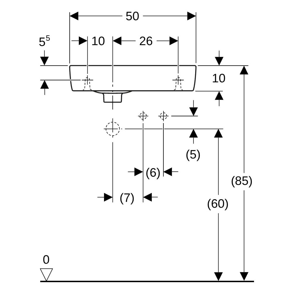 Geberit Renova Compact Handwaschbecken Ablagefläche ohne verk. Ausladung 50x15x25cm... GEBERIT-276250000 4022009327373 (Abb. 11)